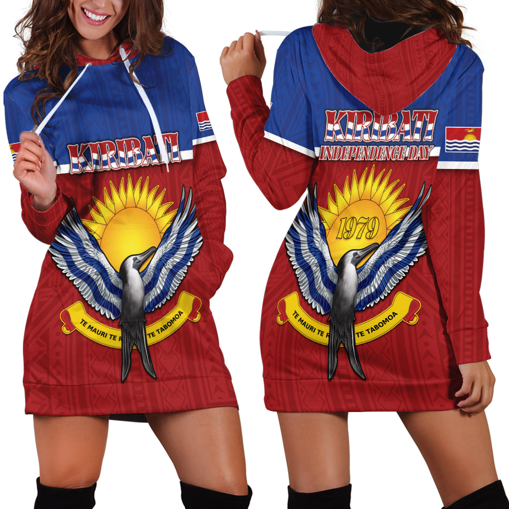 Kiribati 45th Independence Day Hoodie Dress Lesser Frigatebird Tribal Pattern LT05 - Polynesian Pride
