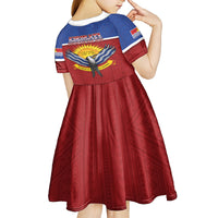 Kiribati 45th Independence Day Kid Short Sleeve Dress Lesser Frigatebird Tribal Pattern LT05 - Polynesian Pride