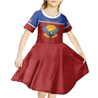 Kiribati 45th Independence Day Kid Short Sleeve Dress Lesser Frigatebird Tribal Pattern LT05 - Polynesian Pride