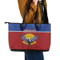 Kiribati 45th Independence Day Leather Tote Bag Lesser Frigatebird Tribal Pattern LT05 - Polynesian Pride