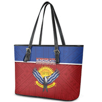 Kiribati 45th Independence Day Leather Tote Bag Lesser Frigatebird Tribal Pattern LT05 - Polynesian Pride