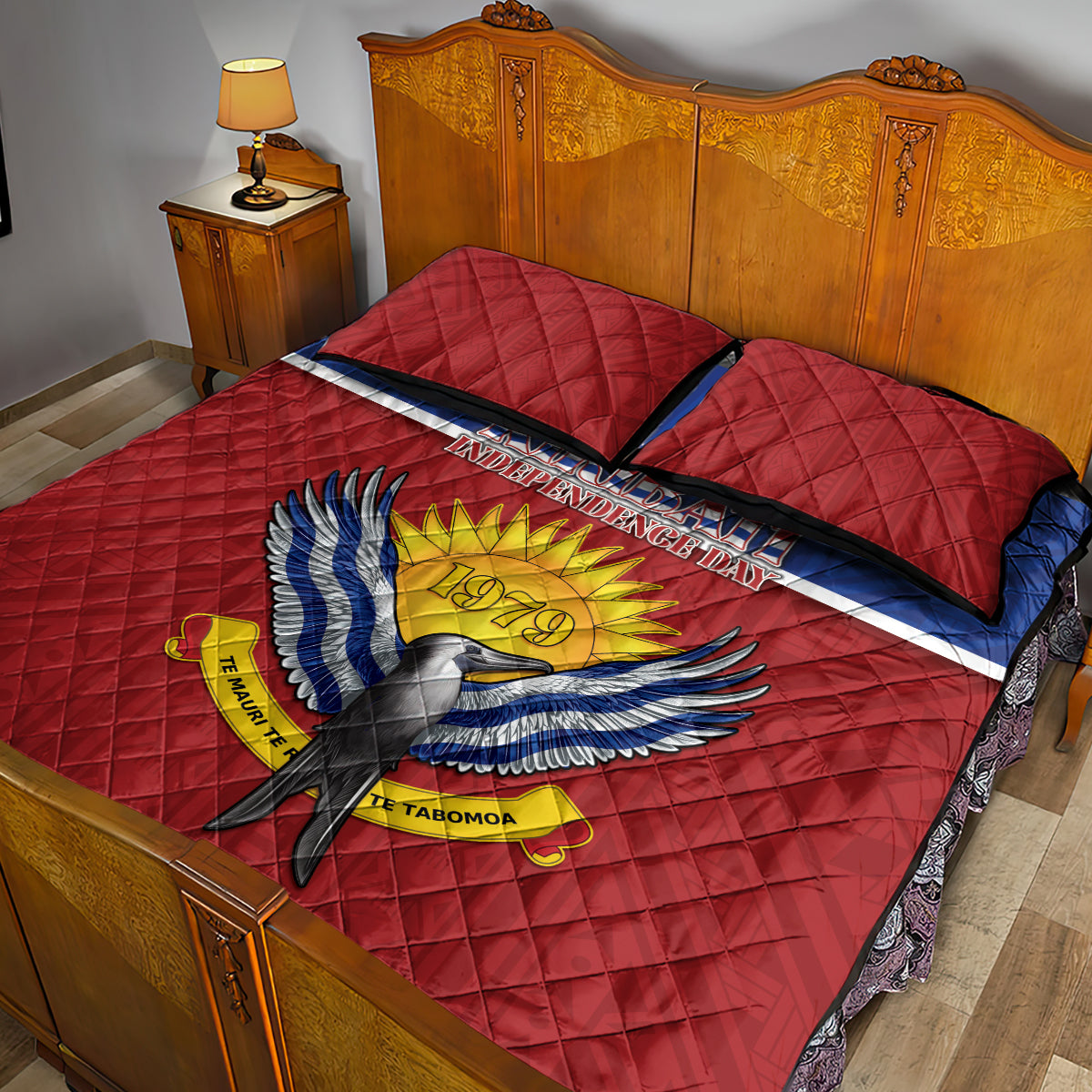 Kiribati 45th Independence Day Quilt Bed Set Lesser Frigatebird Tribal Pattern LT05 - Polynesian Pride