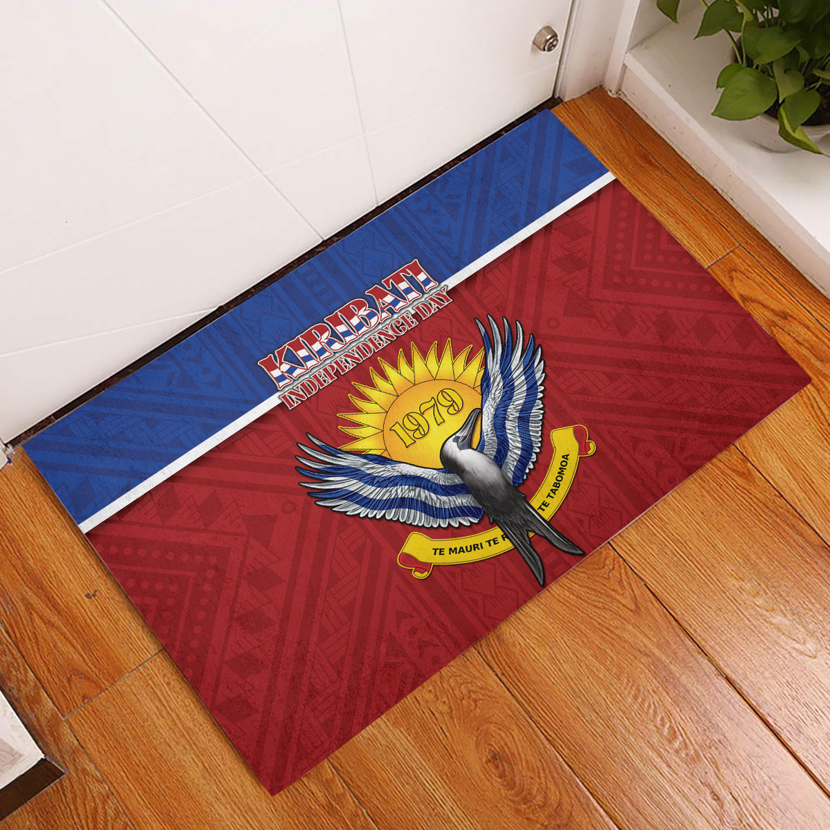 Kiribati 45th Independence Day Rubber Doormat Lesser Frigatebird Tribal Pattern LT05 Red - Polynesian Pride