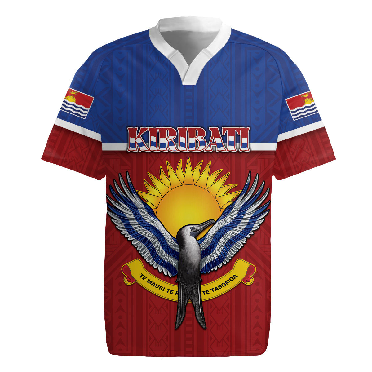 Kiribati 45th Independence Day Rugby Jersey Lesser Frigatebird Tribal Pattern LT05 Red - Polynesian Pride