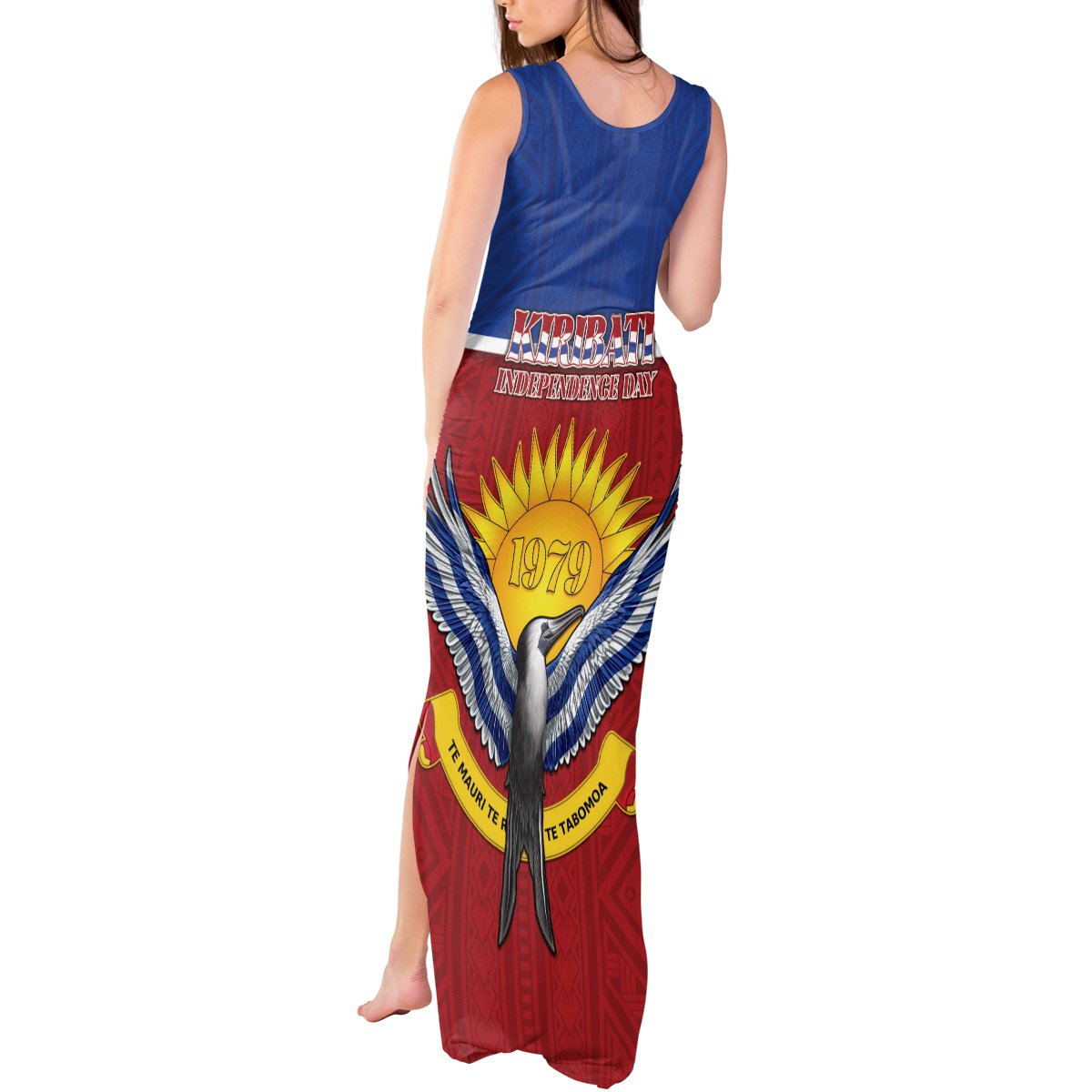 Kiribati 45th Independence Day Tank Maxi Dress Lesser Frigatebird Tribal Pattern LT05 - Polynesian Pride