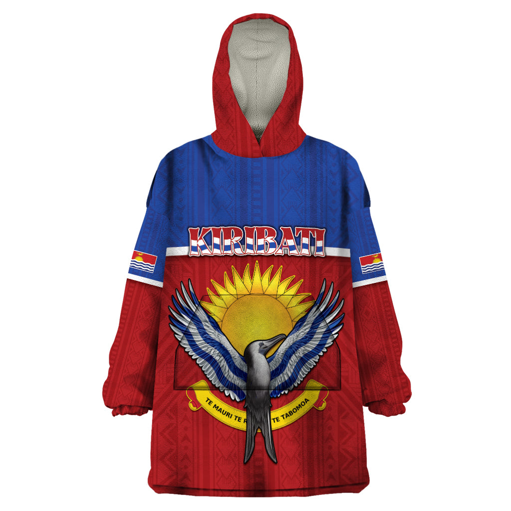 Kiribati 45th Independence Day Wearable Blanket Hoodie Lesser Frigatebird Tribal Pattern LT05 One Size Red - Polynesian Pride