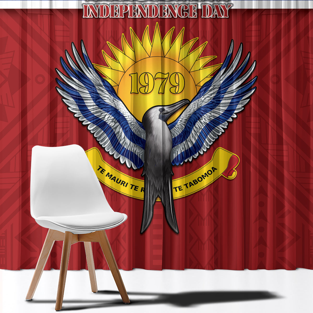 Kiribati 45th Independence Day Window Curtain Lesser Frigatebird Tribal Pattern LT05 - Polynesian Pride