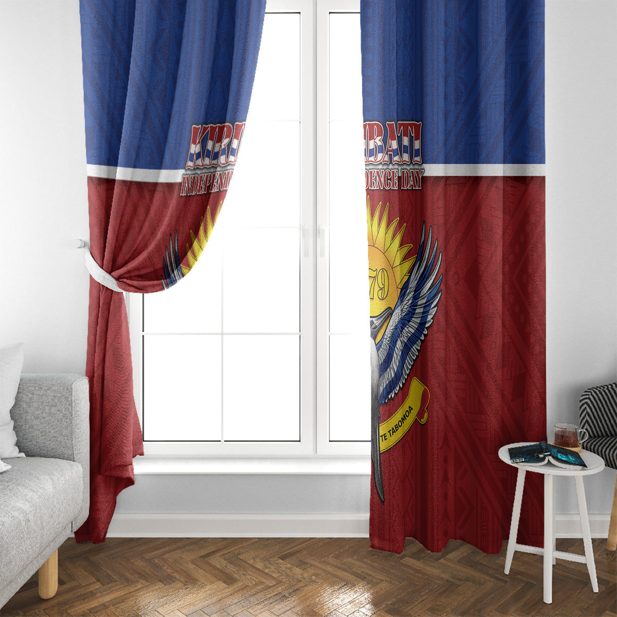 Kiribati 45th Independence Day Window Curtain Lesser Frigatebird Tribal Pattern LT05 - Polynesian Pride