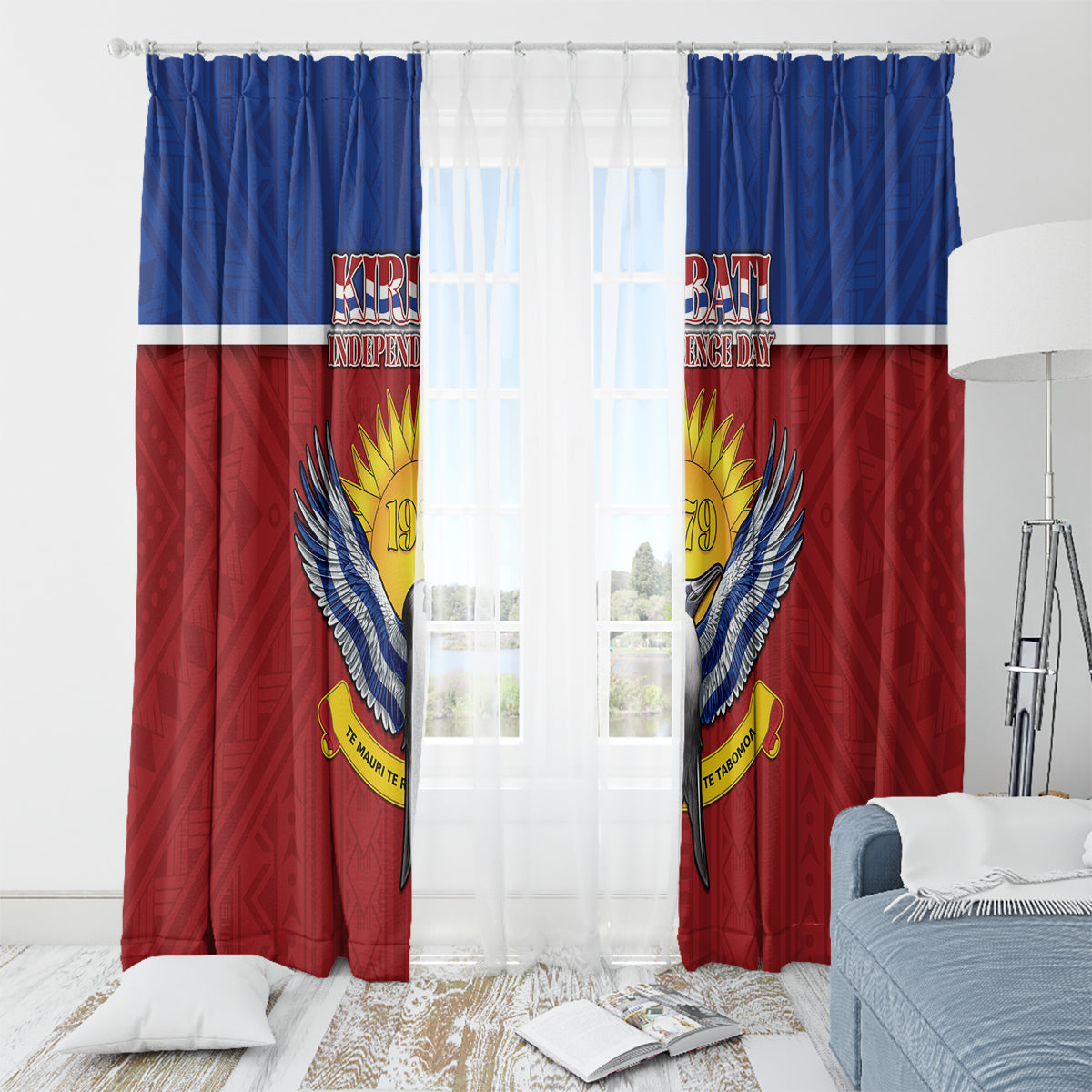 Kiribati 45th Independence Day Window Curtain Lesser Frigatebird Tribal Pattern LT05 - Polynesian Pride