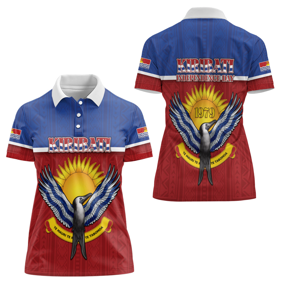 Kiribati 45th Independence Day Women Polo Shirt Lesser Frigatebird Tribal Pattern