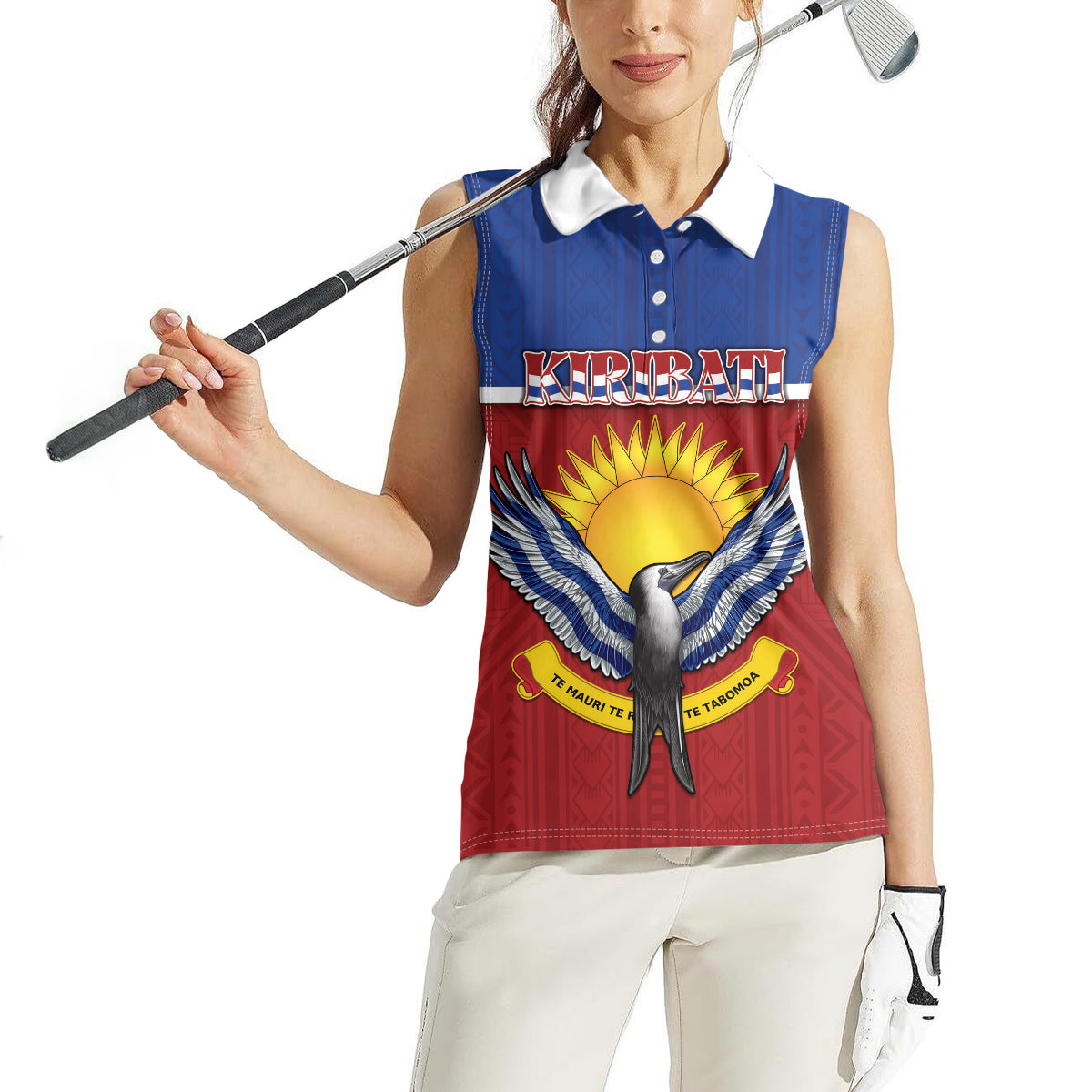 Kiribati 45th Independence Day Women Sleeveless Polo Shirt Lesser Frigatebird Tribal Pattern