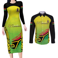 Vanuatu 45th Independence Couples Matching Long Sleeve Bodycon Dress and Long Sleeve Button Shirt Special Style LT05 Yellow - Polynesian Pride