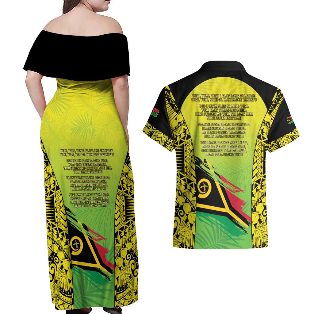 Vanuatu 45th Independence Couples Matching Off Shoulder Maxi Dress and Hawaiian Shirt Special Style LT05 - Polynesian Pride