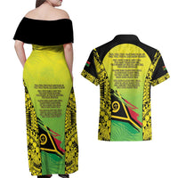Vanuatu 45th Independence Couples Matching Off Shoulder Maxi Dress and Hawaiian Shirt Special Style LT05 - Polynesian Pride