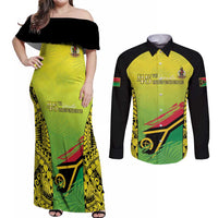 Vanuatu 45th Independence Couples Matching Off Shoulder Maxi Dress and Long Sleeve Button Shirt Special Style LT05 Yellow - Polynesian Pride