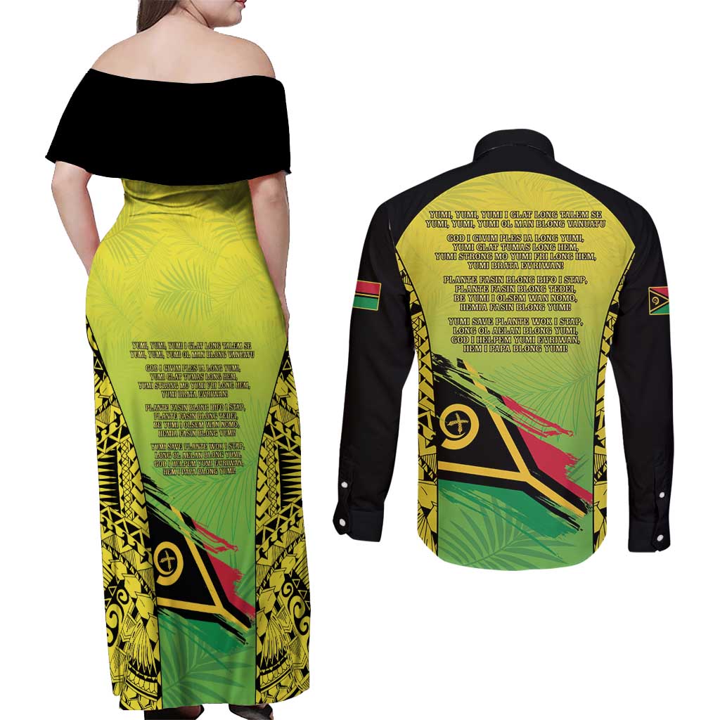 Vanuatu 45th Independence Couples Matching Off Shoulder Maxi Dress and Long Sleeve Button Shirt Special Style LT05 - Polynesian Pride