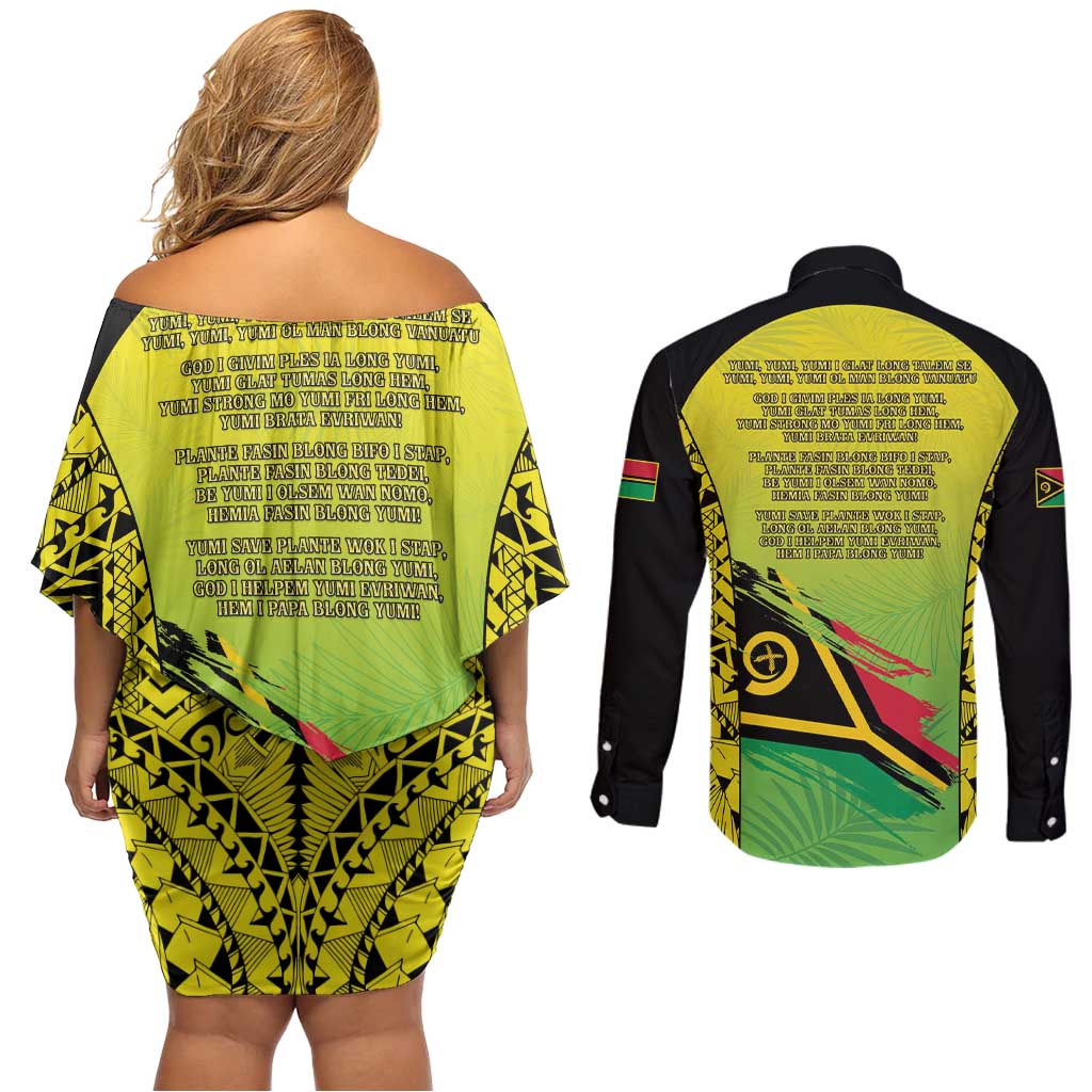 Vanuatu 45th Independence Couples Matching Off Shoulder Short Dress and Long Sleeve Button Shirt Special Style LT05 - Polynesian Pride