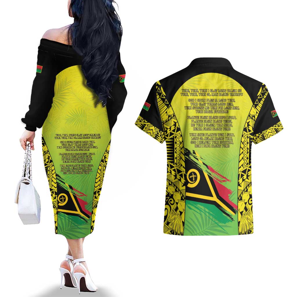 Vanuatu 45th Independence Couples Matching Off The Shoulder Long Sleeve Dress and Hawaiian Shirt Special Style LT05 - Polynesian Pride