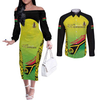 Vanuatu 45th Independence Couples Matching Off The Shoulder Long Sleeve Dress and Long Sleeve Button Shirt Special Style LT05 Yellow - Polynesian Pride