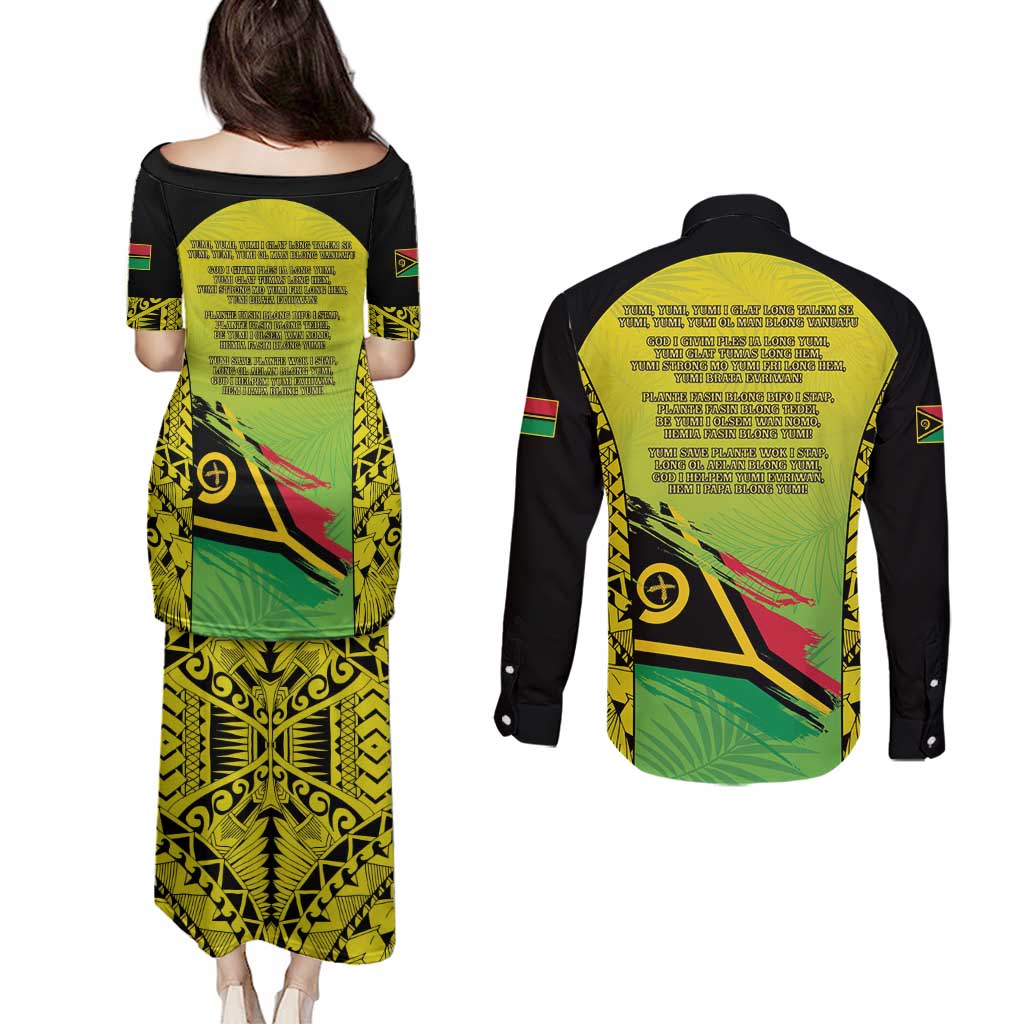 Vanuatu 45th Independence Couples Matching Puletasi and Long Sleeve Button Shirt Special Style LT05 - Polynesian Pride