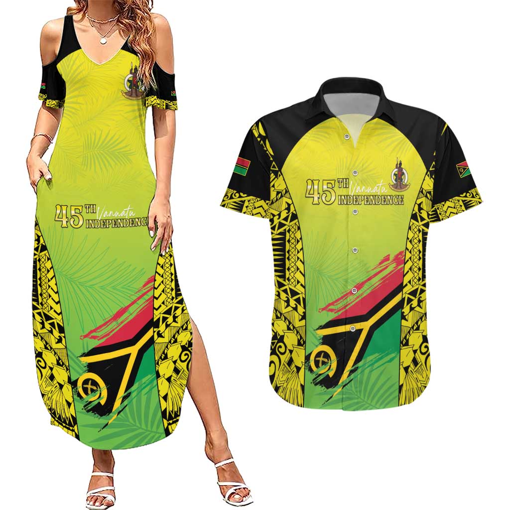 Vanuatu 45th Independence Couples Matching Summer Maxi Dress and Hawaiian Shirt Special Style LT05 Yellow - Polynesian Pride
