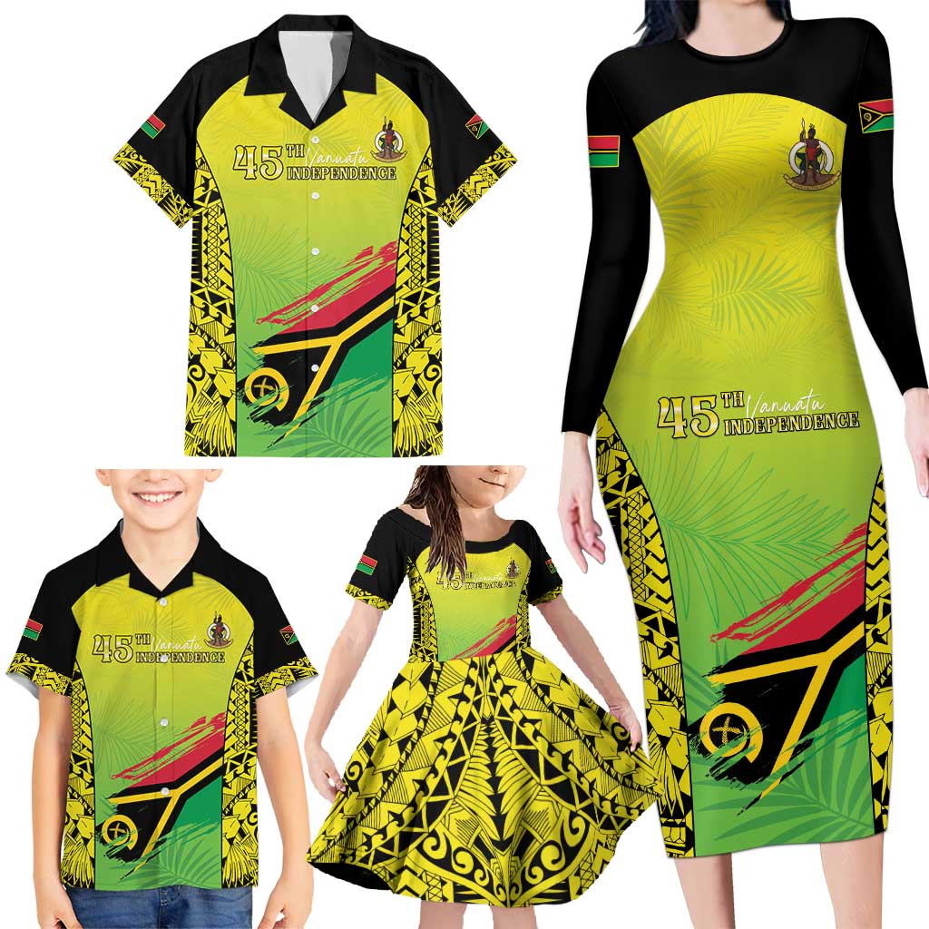 Vanuatu 45th Independence Family Matching Long Sleeve Bodycon Dress and Hawaiian Shirt Special Style LT05 - Polynesian Pride