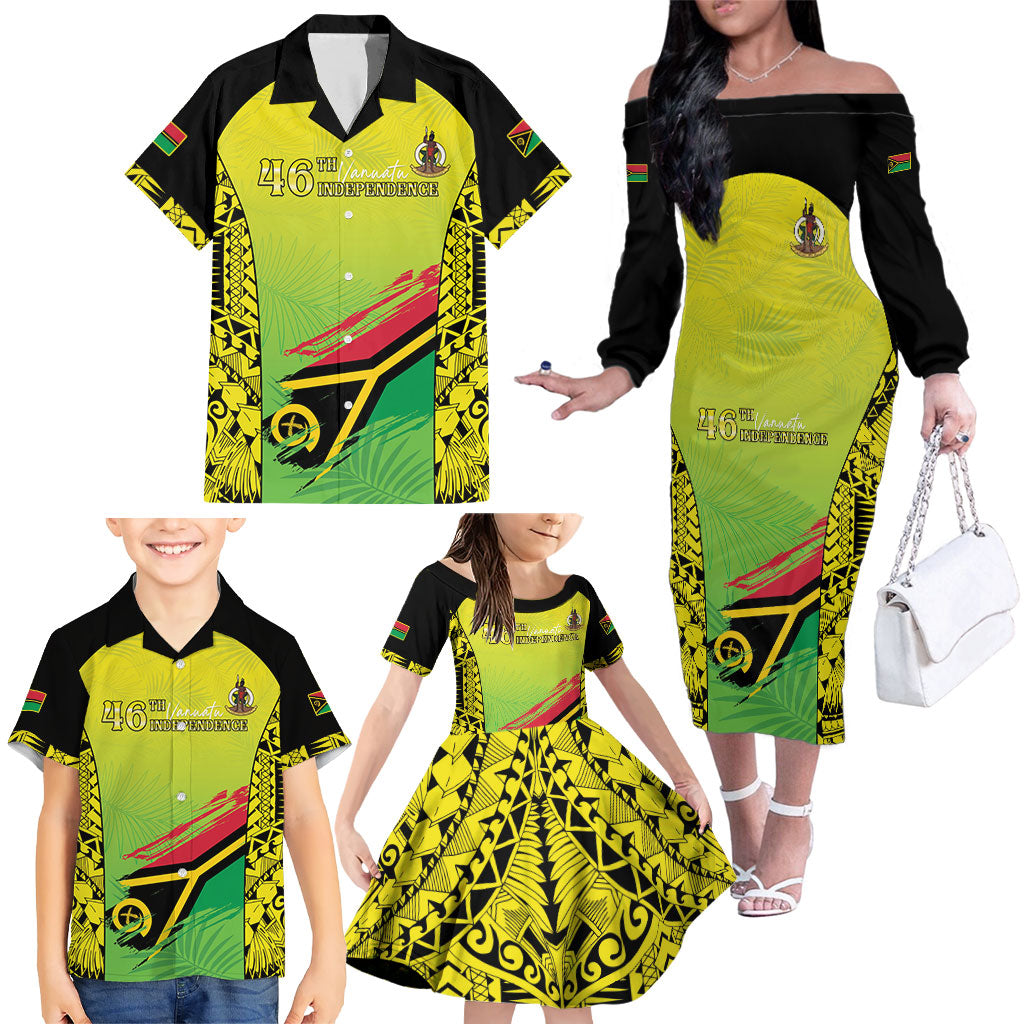 Vanuatu 46th Independence Family Matching Off The Shoulder Long Sleeve Dress and Hawaiian Shirt Special Style LT05 - Polynesian Pride