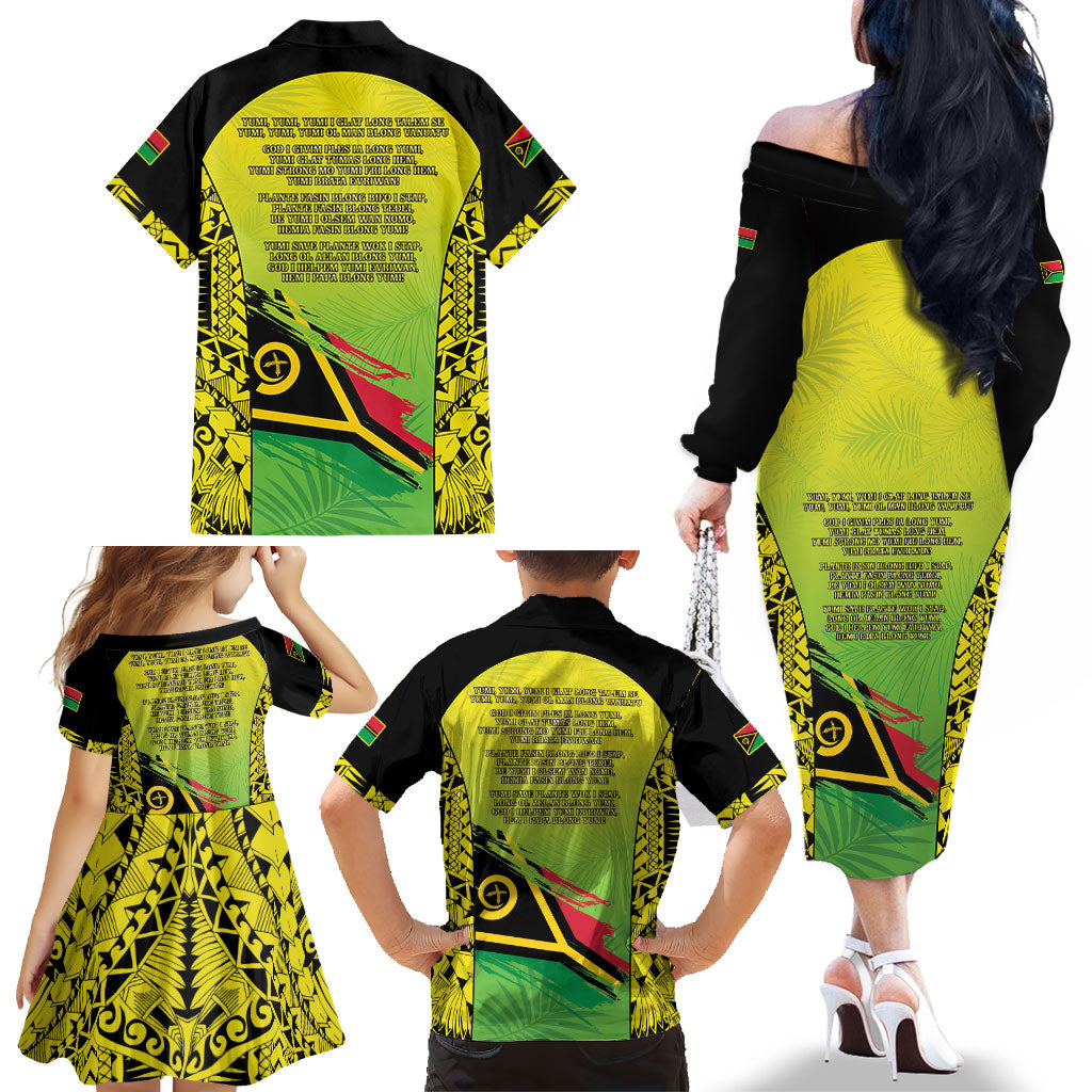 Vanuatu 46th Independence Family Matching Off The Shoulder Long Sleeve Dress and Hawaiian Shirt Special Style LT05 - Polynesian Pride