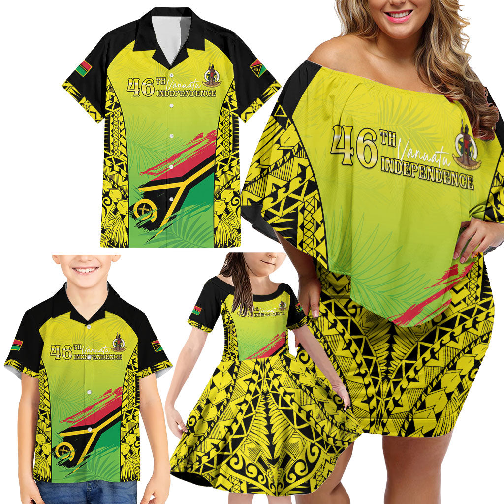 Vanuatu 46th Independence Family Matching Off Shoulder Short Dress and Hawaiian Shirt Special Style LT05 - Polynesian Pride