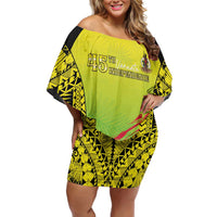 Vanuatu 46th Independence Family Matching Off Shoulder Short Dress and Hawaiian Shirt Special Style LT05 Mom's Dress Yellow - Polynesian Pride