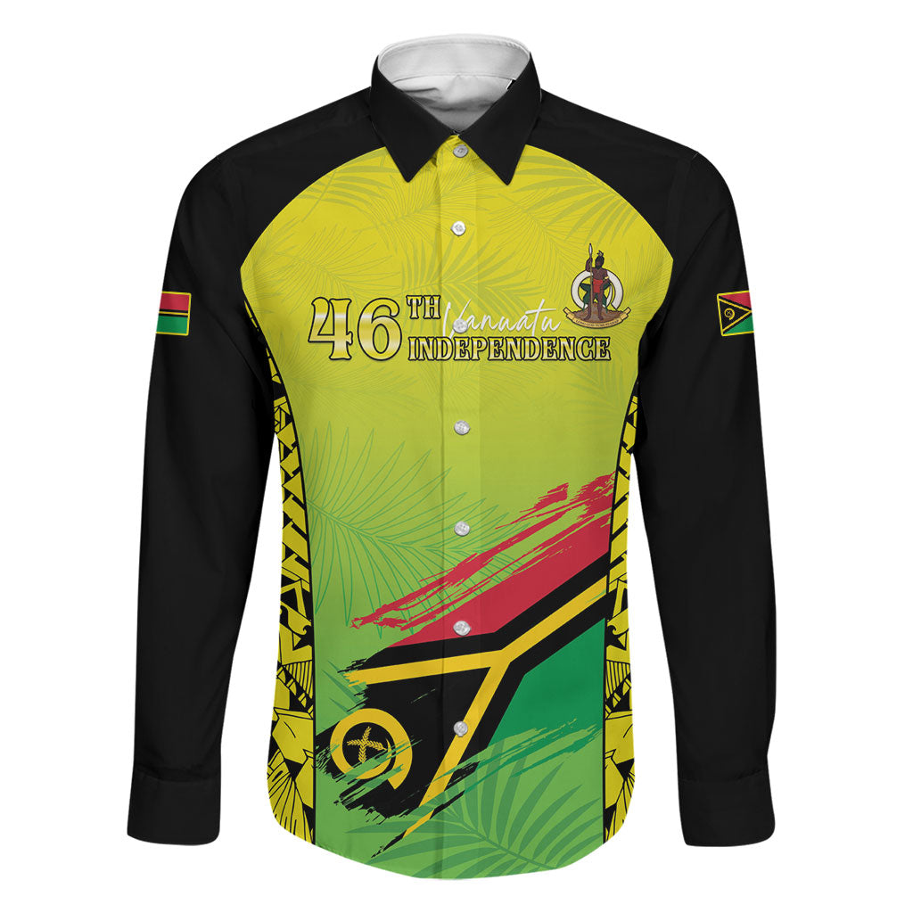 Vanuatu 46th Independence Family Matching Tank Maxi Dress and Hawaiian Shirt Special Style LT05 Dad's Shirt - Long Sleeve Yellow - Polynesian Pride