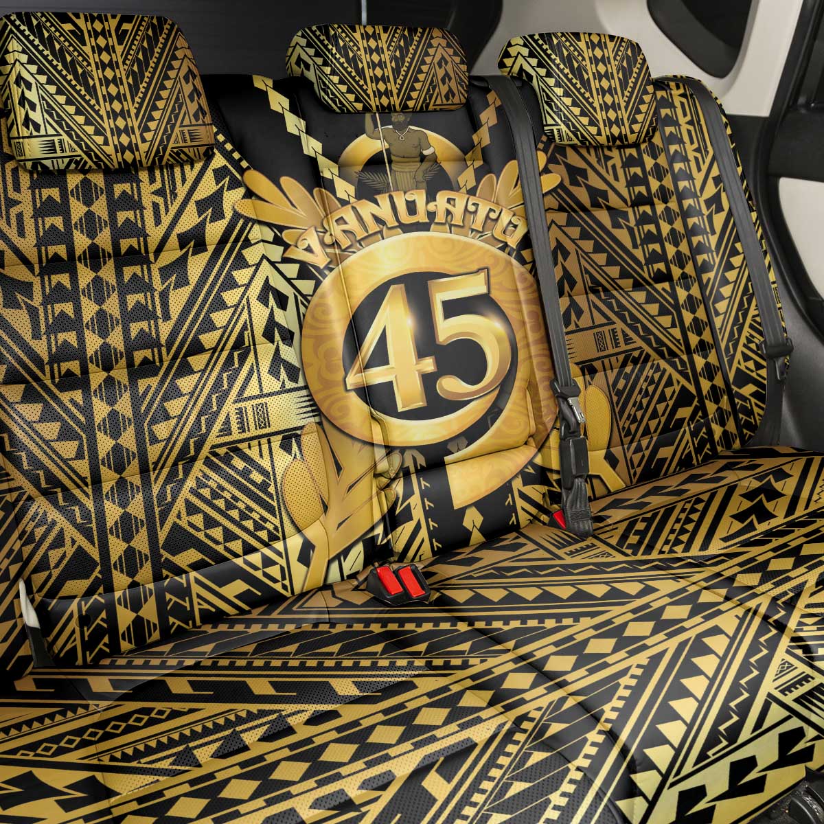 Vanuatu 45th Anniversary Of Independence Back Car Seat Cover Gold Style - Polynesian Pride