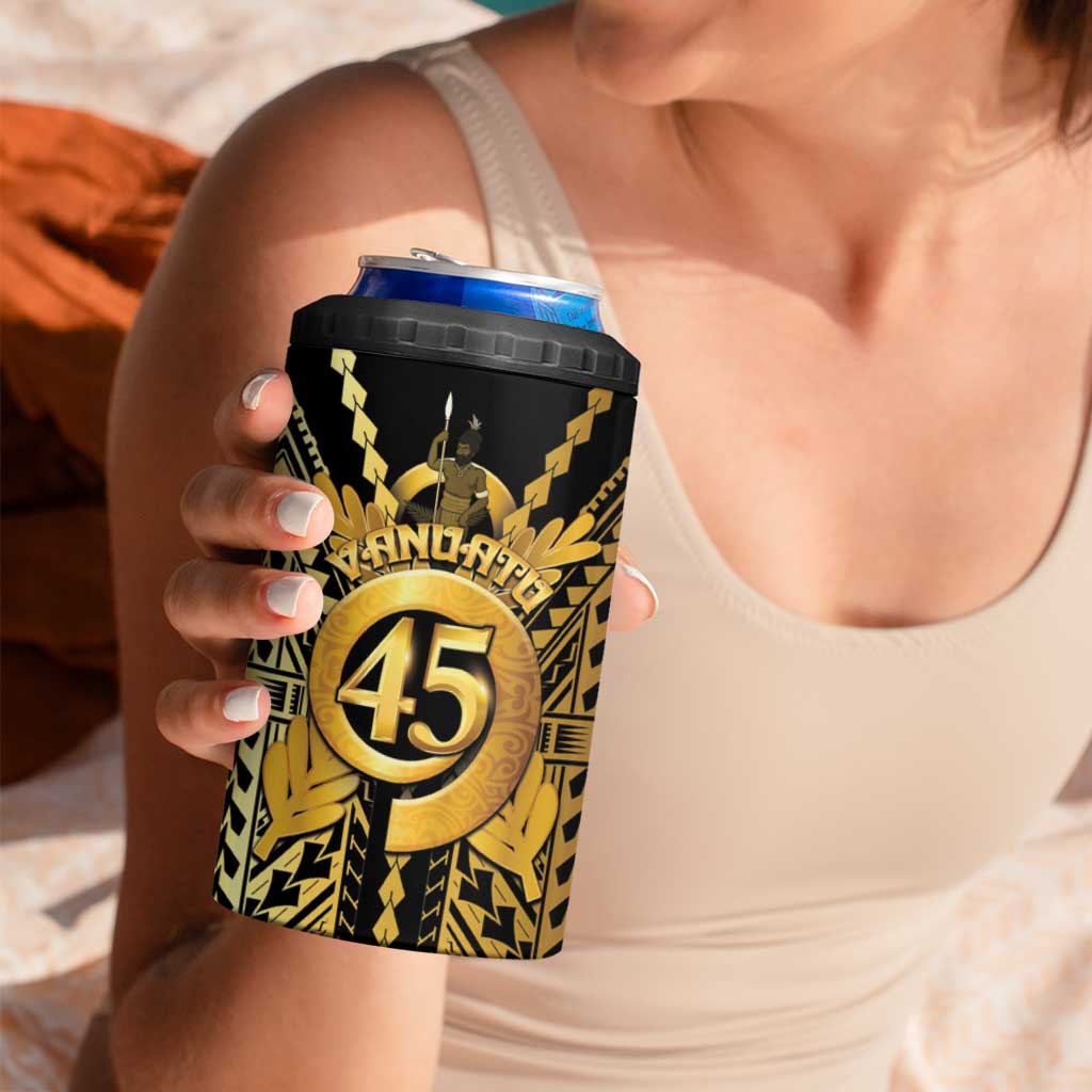 Vanuatu 45th Anniversary Of Independence 4 in 1 Can Cooler Tumbler Gold Style LT05 - Polynesian Pride