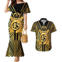 Vanuatu 45th Anniversary Of Independence Couples Matching Mermaid Dress and Hawaiian Shirt Gold Style - Polynesian Pride