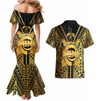 Vanuatu 45th Anniversary Of Independence Couples Matching Mermaid Dress and Hawaiian Shirt Gold Style - Polynesian Pride