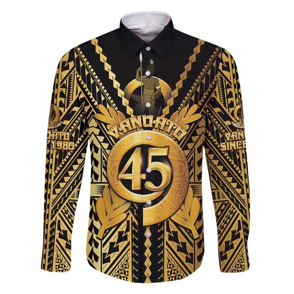 Vanuatu 45th Anniversary Of Independence Family Matching Long Sleeve Bodycon Dress and Hawaiian Shirt Gold Style - Polynesian Pride