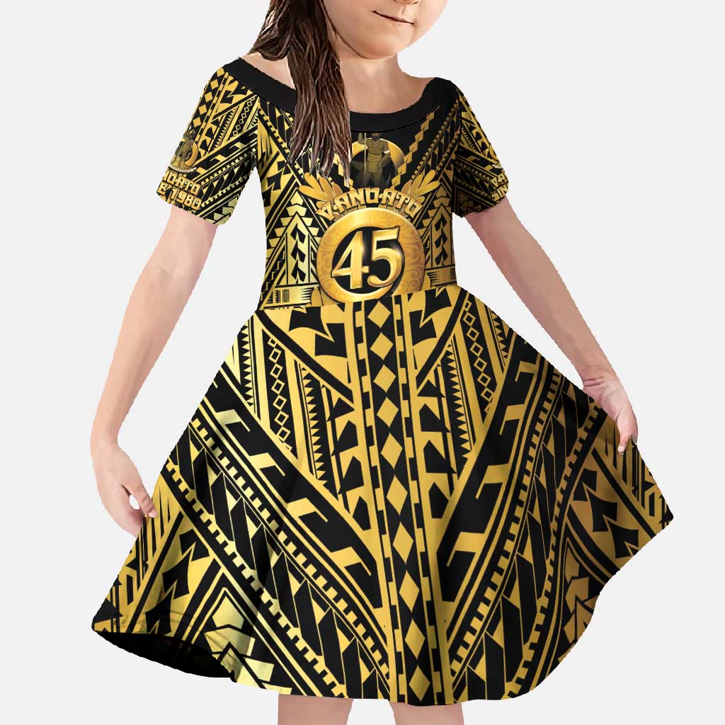 Vanuatu 45th Anniversary Of Independence Family Matching Mermaid Dress and Hawaiian Shirt Gold Style - Polynesian Pride