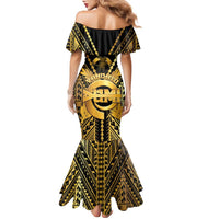 Vanuatu 45th Anniversary Of Independence Family Matching Mermaid Dress and Hawaiian Shirt Gold Style - Polynesian Pride