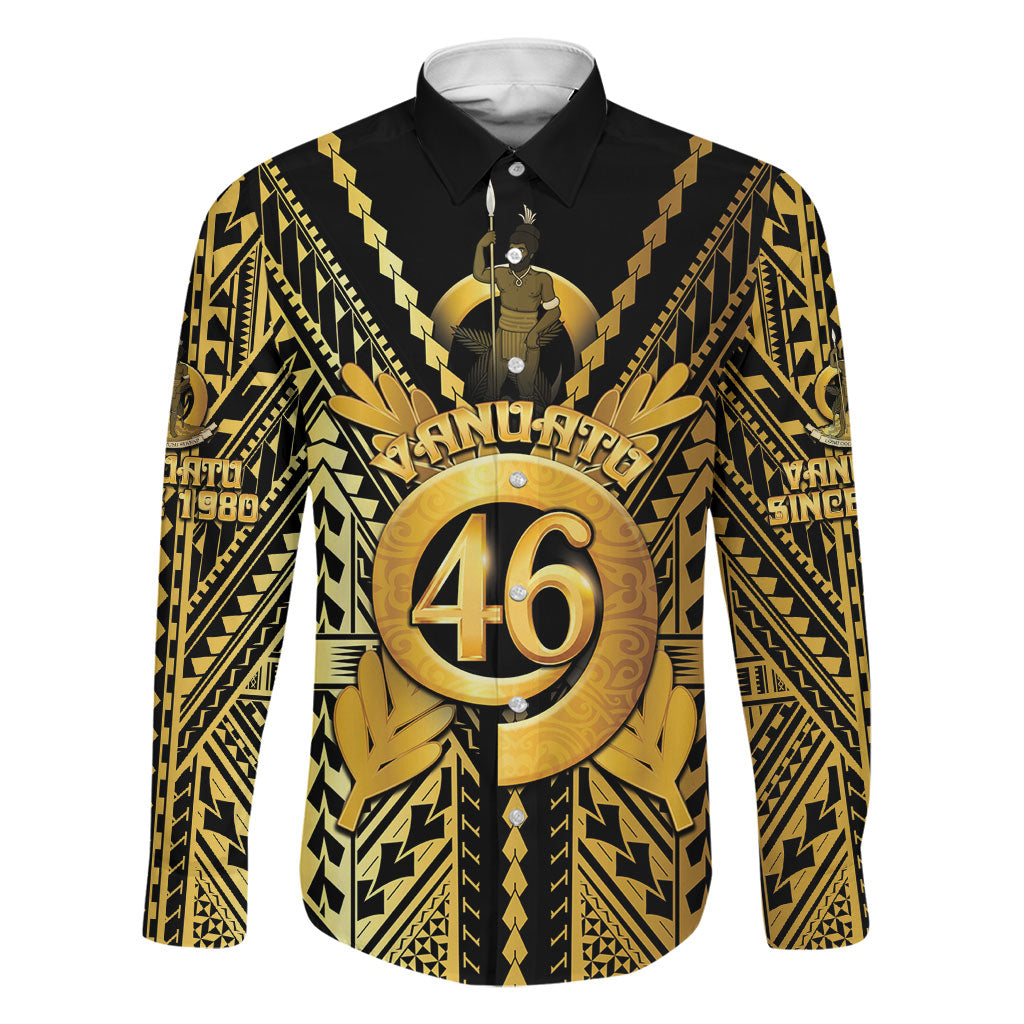 Vanuatu 46th Anniversary Of Independence Family Matching Off The Shoulder Long Sleeve Dress and Hawaiian Shirt Gold Style LT05 Dad's Shirt - Long Sleeve Gold - Polynesian Pride