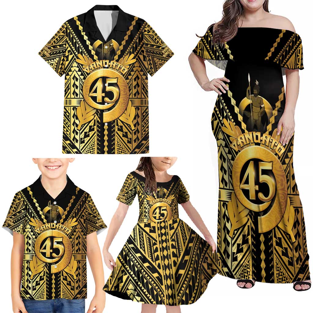 Vanuatu 45th Anniversary Of Independence Family Matching Off Shoulder Maxi Dress and Hawaiian Shirt Gold Style LT05 - Polynesian Pride