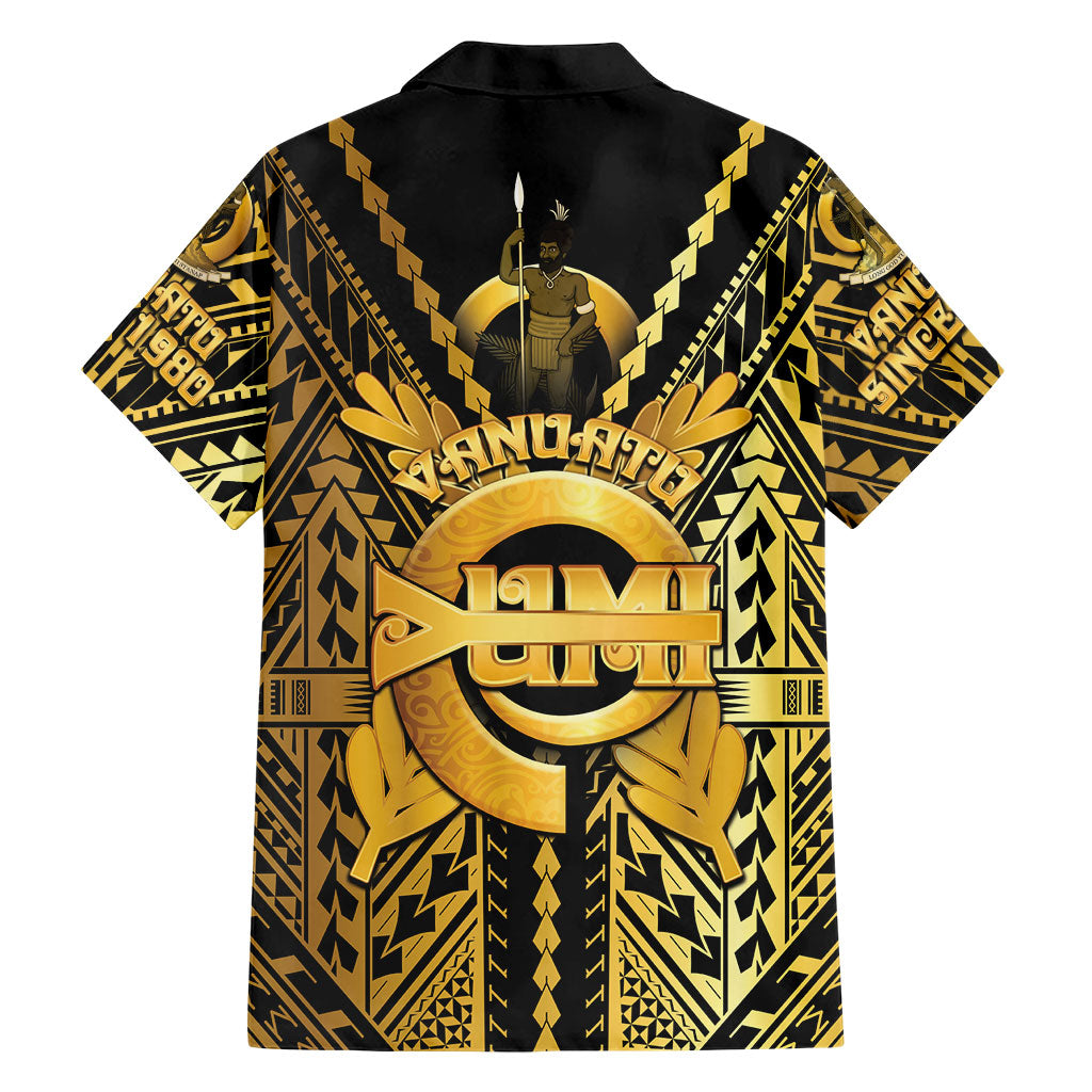 Vanuatu 46th Anniversary Of Independence Family Matching Off Shoulder Maxi Dress and Hawaiian Shirt Gold Style LT05 - Polynesian Pride