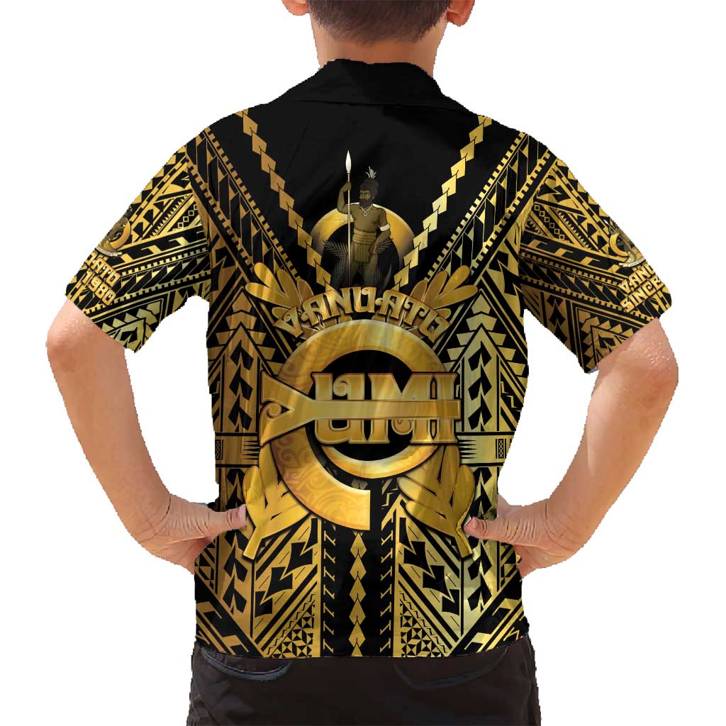Vanuatu 45th Anniversary Of Independence Family Matching Off Shoulder Short Dress and Hawaiian Shirt Gold Style - Polynesian Pride
