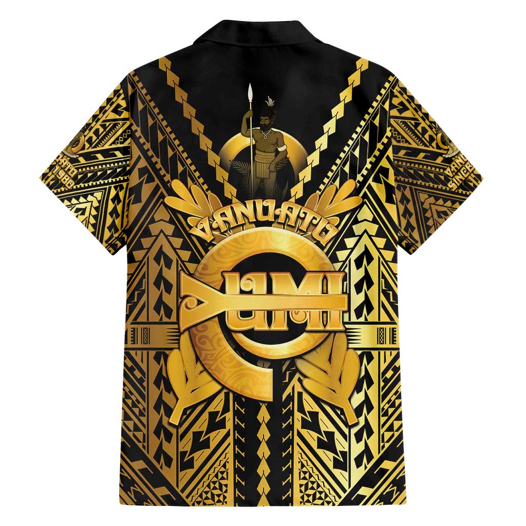 Vanuatu 45th Anniversary Of Independence Family Matching Off Shoulder Short Dress and Hawaiian Shirt Gold Style - Polynesian Pride