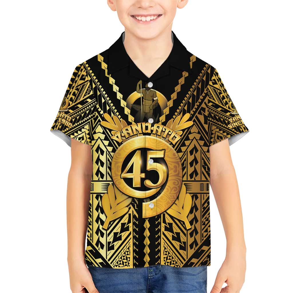 Vanuatu 45th Anniversary Of Independence Family Matching Off Shoulder Short Dress and Hawaiian Shirt Gold Style - Polynesian Pride