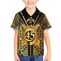 Vanuatu 45th Anniversary Of Independence Family Matching Off Shoulder Short Dress and Hawaiian Shirt Gold Style - Polynesian Pride