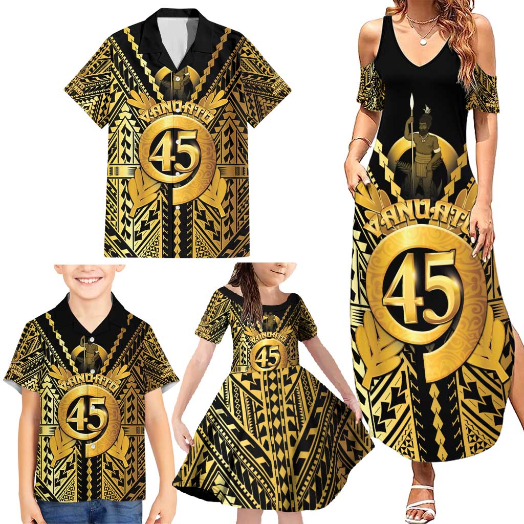 Vanuatu 45th Anniversary Of Independence Family Matching Summer Maxi Dress and Hawaiian Shirt Gold Style LT05 - Polynesian Pride