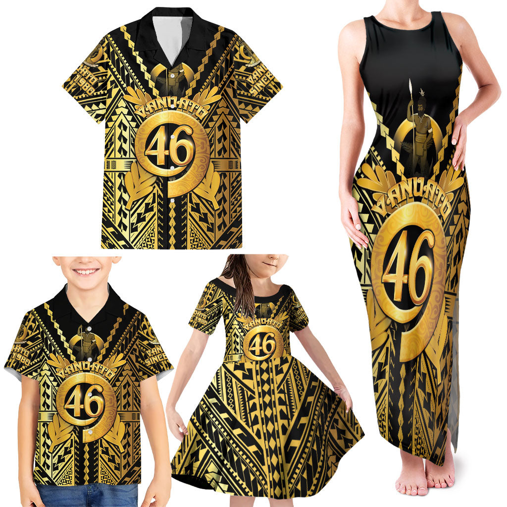 Vanuatu 46th Anniversary Of Independence Family Matching Tank Maxi Dress and Hawaiian Shirt Gold Style LT05 - Polynesian Pride