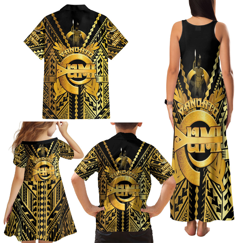 Vanuatu 46th Anniversary Of Independence Family Matching Tank Maxi Dress and Hawaiian Shirt Gold Style LT05 - Polynesian Pride