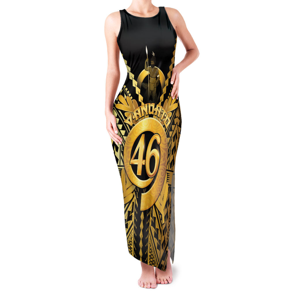 Vanuatu 46th Anniversary Of Independence Family Matching Tank Maxi Dress and Hawaiian Shirt Gold Style LT05 Mom's Dress Gold - Polynesian Pride