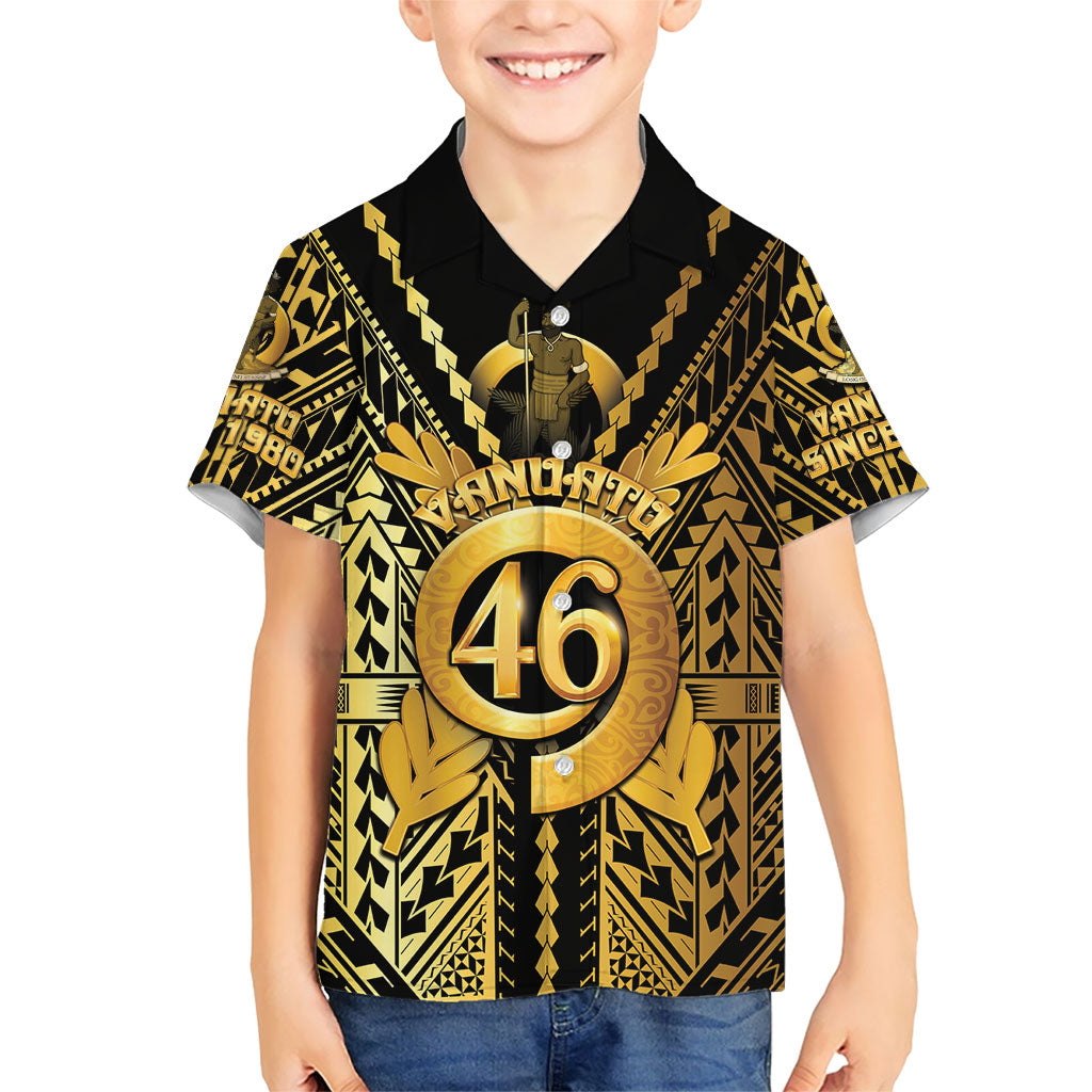 Vanuatu 46th Anniversary Of Independence Family Matching Tank Maxi Dress and Hawaiian Shirt Gold Style LT05 Son's Shirt Gold - Polynesian Pride